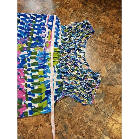 Plenty By Tracy Reese Blouse Blue Multicolor Geometric Knotted Small (A132) - Picture 5 of 6